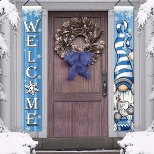 NWT- Set of 2- Blue & White- Winter- Vertical WELCOME & ❄️ Gnome Banners 71x12